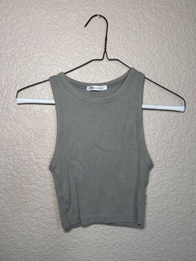 ZARA Sage Ribbed Crop Top
